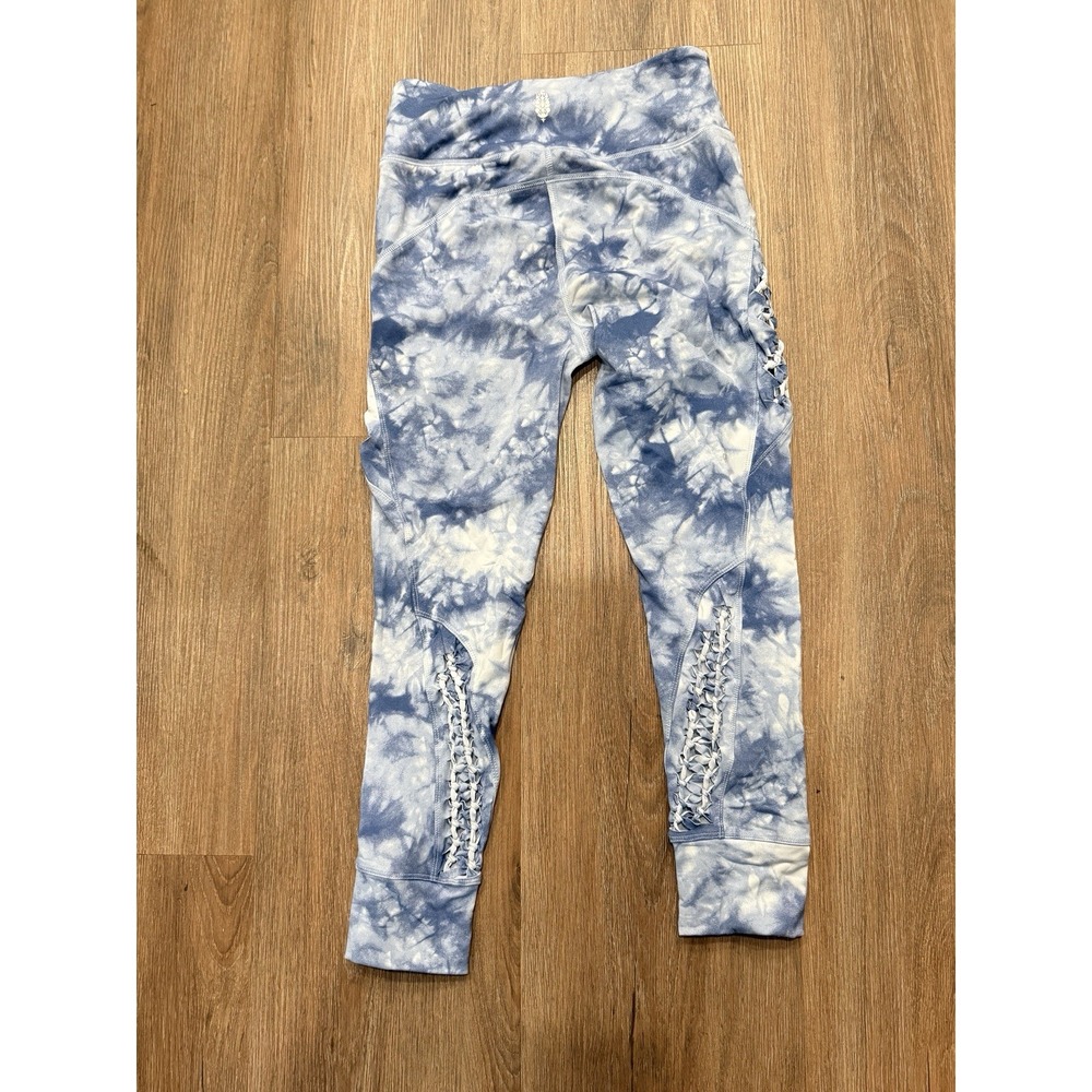 Free People Tie Dye Cropped Leggings Blue, With Cut-outs Size Small